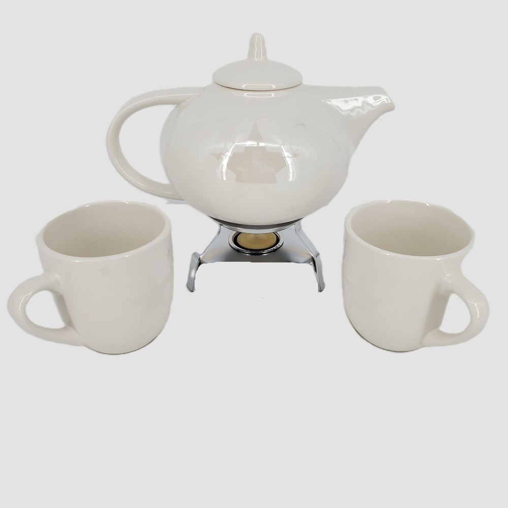 Macys‎ Limited Edition White Ceramic Star Pattern Tea Hot Chocolate Set New
